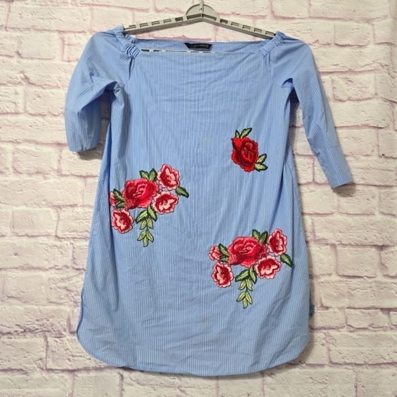 Zara  Woman Embroidered Off Shoulder Tunic Dress Medium - Picture 2 of 10
